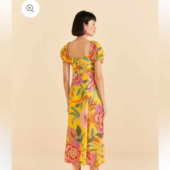 Farm Rio MACAW BLOOM YELLOW MIDI
DRESS Large - Picture 3 of 7